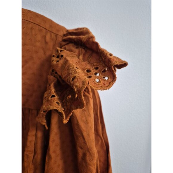 Women's Ruffle Long Sleeve Ruffle Dress - Universal Thread Brown Large - Picture 5 of 7